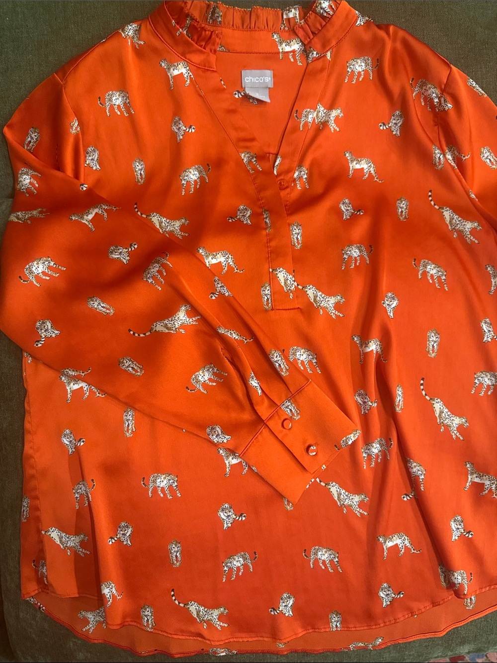 Chico's Bright Orange Leopard-Print Blouse - Picture 2 of 4